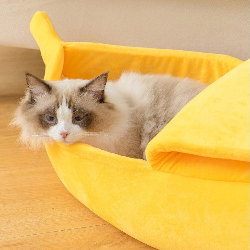 Portable Banana Cat Bed House Funny Cute Cozy Cat Mat Beds Multicolor