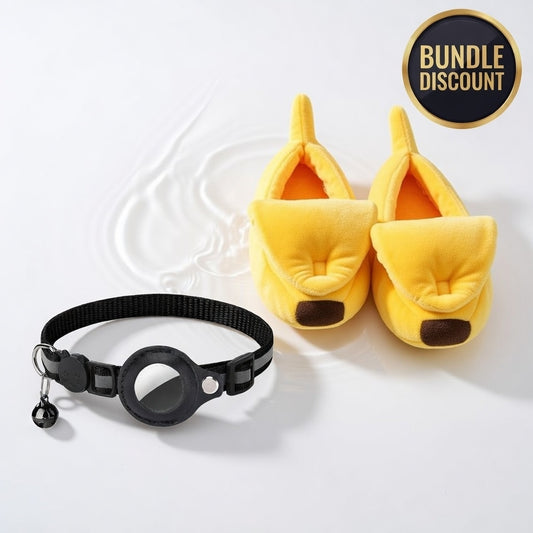 Cat Comfort & Safety Bundle – Cozy Cat Bed with Breakaway AirTag Tracking Collar